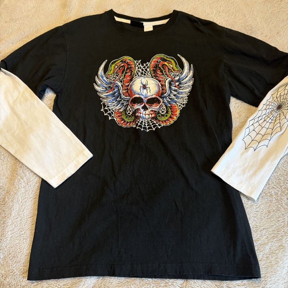 Bailey’s Point Y2k Tattoo Shirt Mens Size M Grunge Spider Skull Dragon Vintage